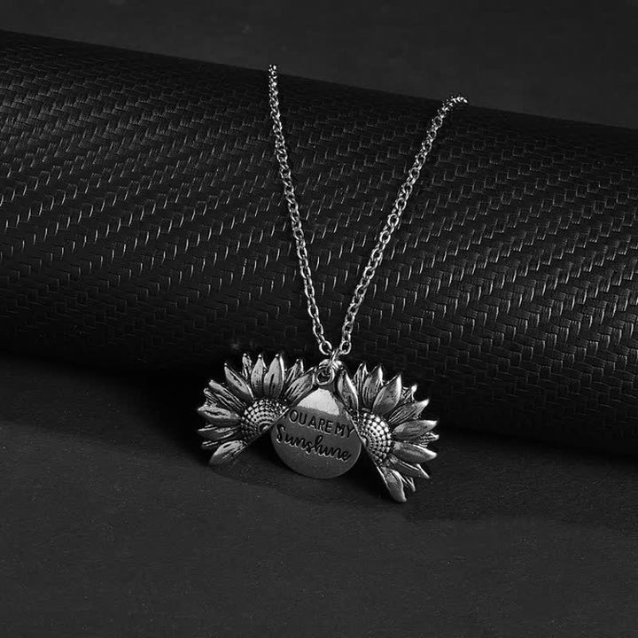 Vintage Sunflower Locket Pendant Keychain Necklace - Necklace - Silver - image 2