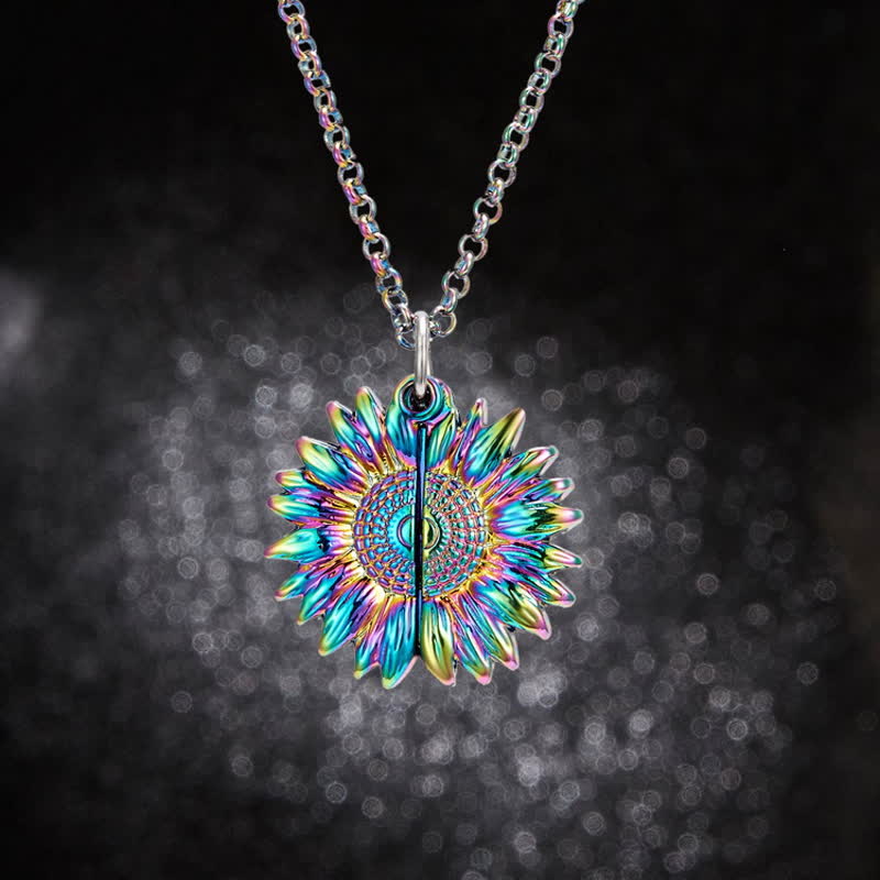 Vintage Sunflower Locket Pendant Keychain Necklace - image 8