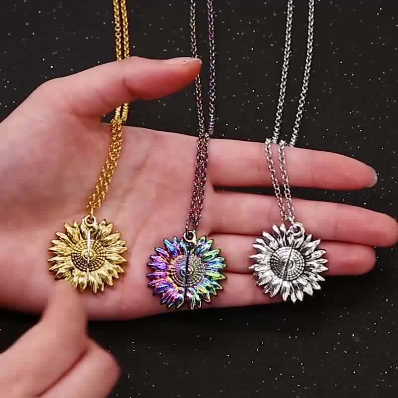 Vintage Sunflower Locket Pendant Keychain Necklace - image 1