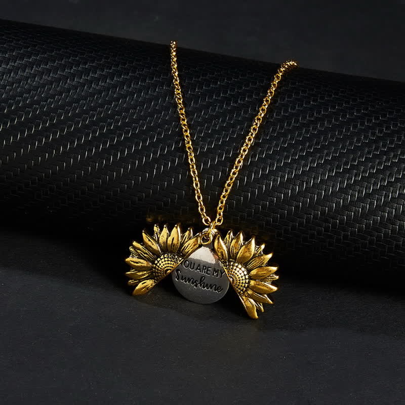 Vintage Sunflower Locket Pendant Keychain Necklace - Necklace - Gold - image 4