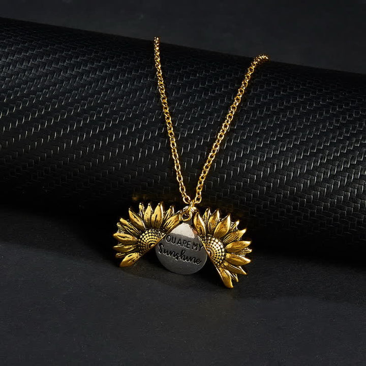 Vintage Sunflower Locket Pendant Keychain Necklace - Necklace - Gold - image 4