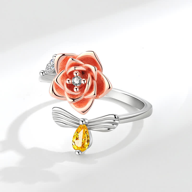 Fidget Spinning Sunflower Rose Bee Adjustable Ring - image 6