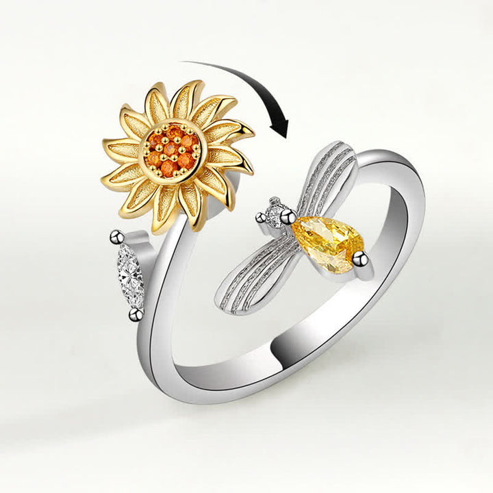 Fidget Spinning Sunflower Rose Bee Adjustable Ring - image 2