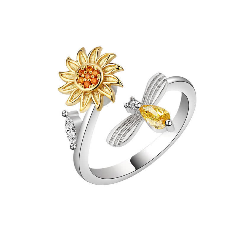 Fidget Spinning Sunflower Rose Bee Adjustable Ring - Sunflower - image 0