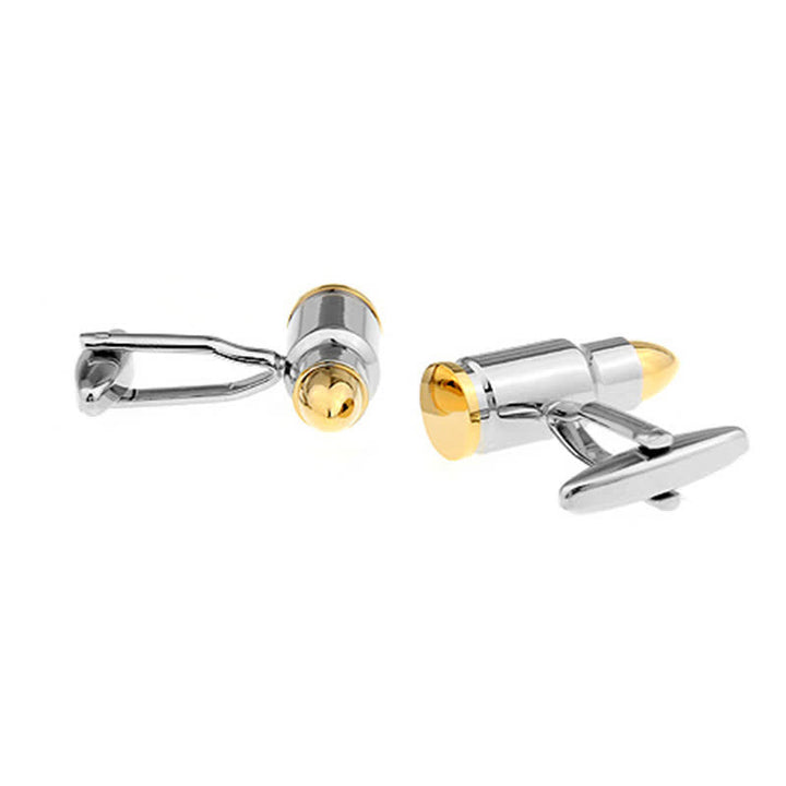 Men's Gold Tipped Silver Bullet-Shaped Cufflinks