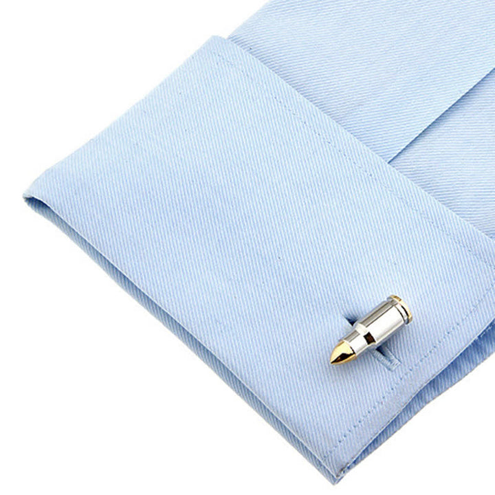 Men's Gold Tipped Silver Bullet-Shaped Cufflinks