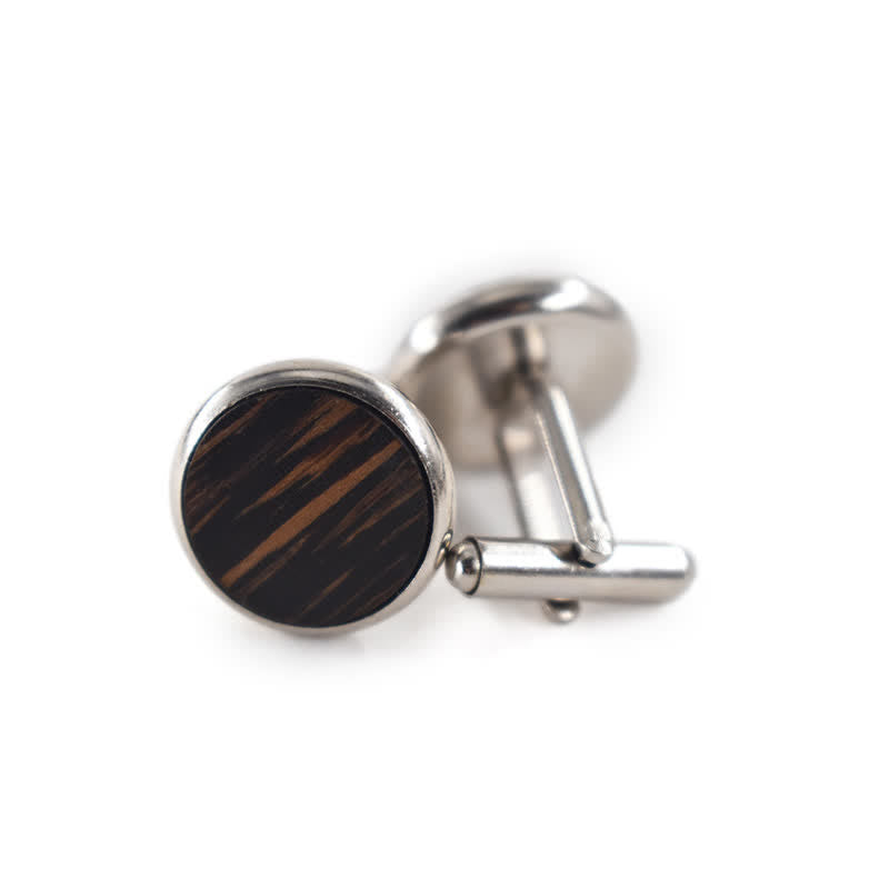 Men's Round Business Wedding Wooden Cufflinks - Black - image 0