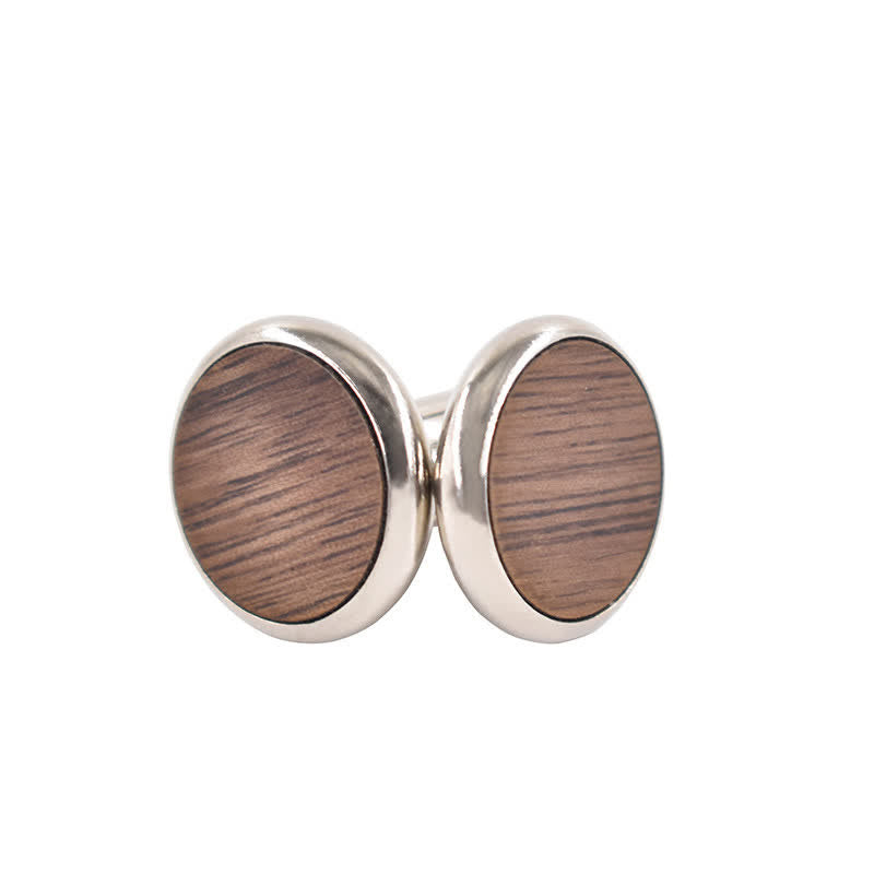 Men's Round Business Wedding Wooden Cufflinks - Brown - image 3