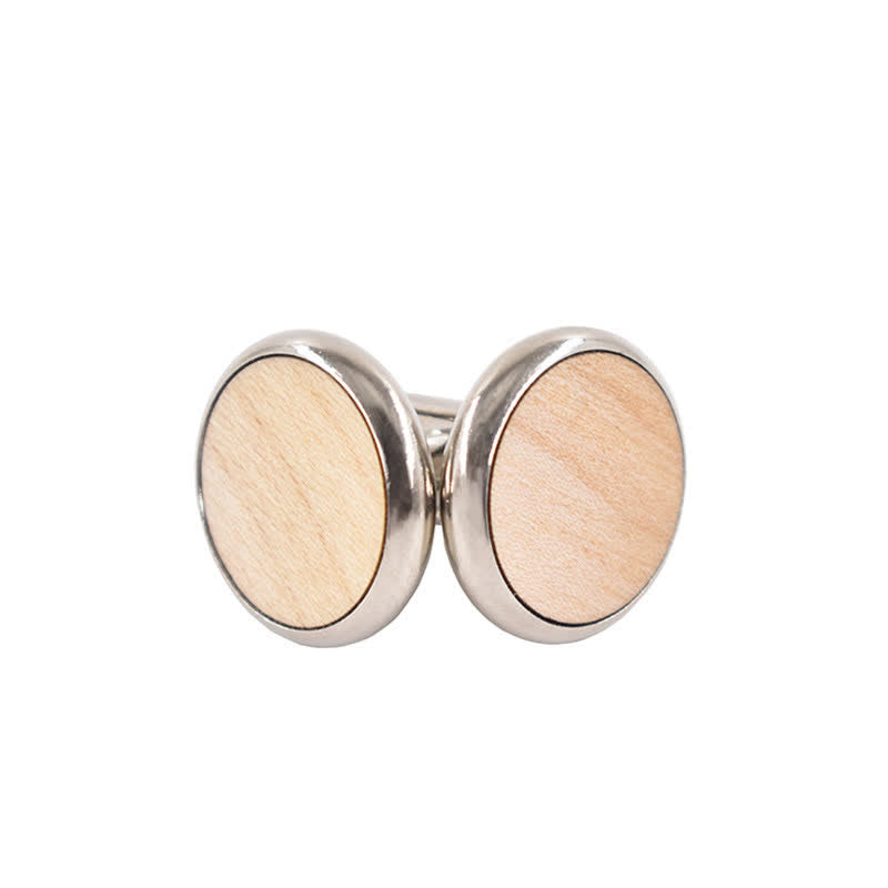 Men's Round Business Wedding Wooden Cufflinks - Beige - image 5