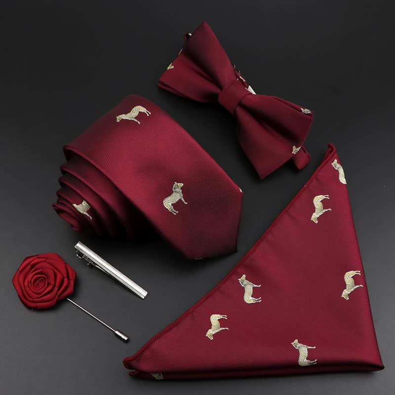 5Pcs Men's Burgundy Floral Paisley Bow Ties Gift Box