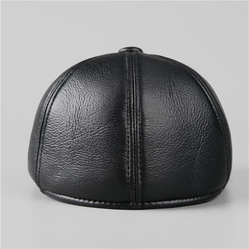 Black Ivy Cap Warm Earmuffs Leather Beret Hat