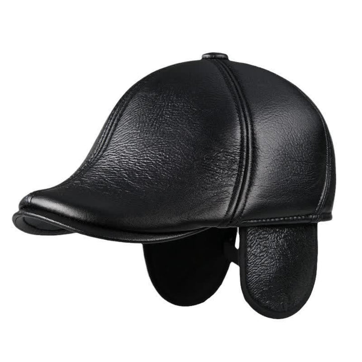 Black Ivy Cap Warm Earmuffs Leather Beret Hat - image 0