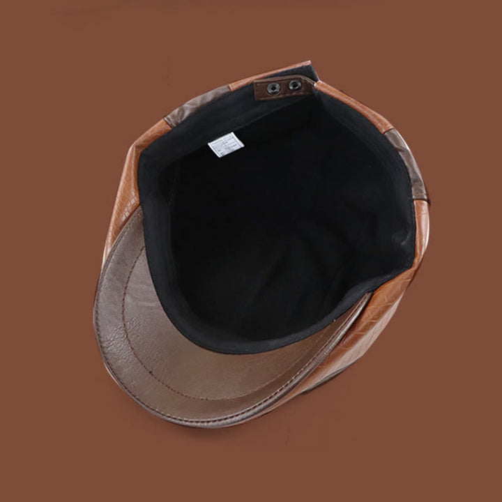 Alligator Print Vintage Stitching Leather Beret Hat
