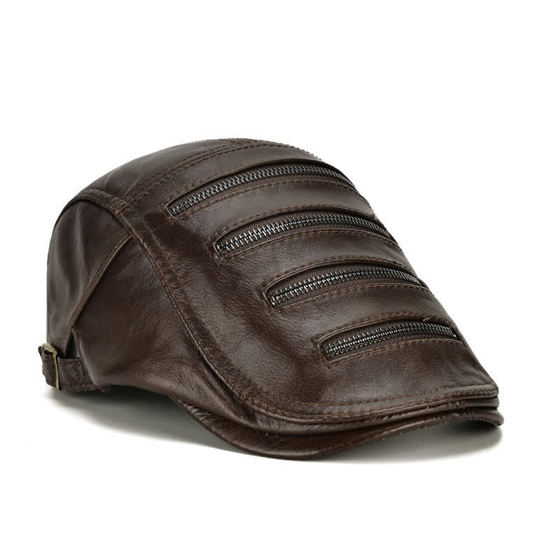 Horizontal Zipper Decoration Leather Beret Hat