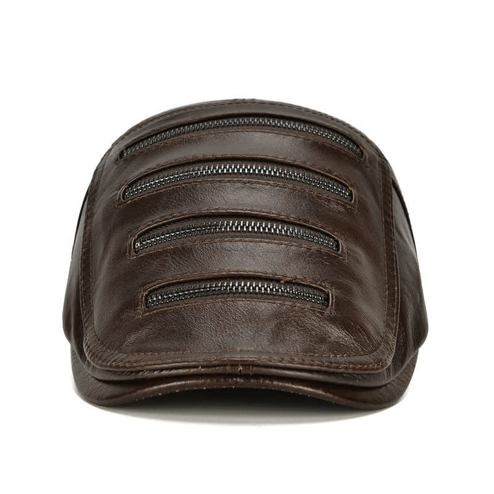 Horizontal Zipper Decoration Leather Beret Hat