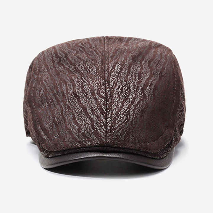 Unique Print Adjustable Side Leather Beret Hat