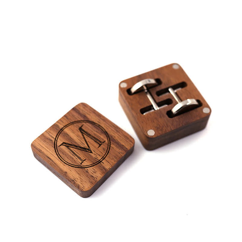 Men's Personalized Letter Engrave Box Wooden Cufflinks