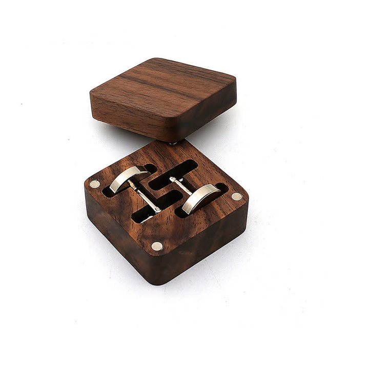 Men's Personalized Letter Engrave Box Wooden Cufflinks