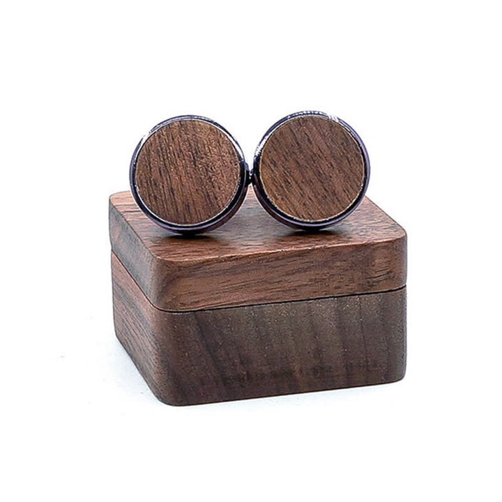 Men's Engrave Letter Box Black Walnut Wooden Cufflinks