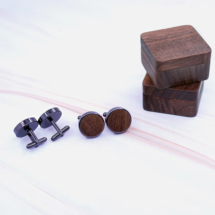 Men's Engrave Letter Box Black Walnut Wooden Cufflinks