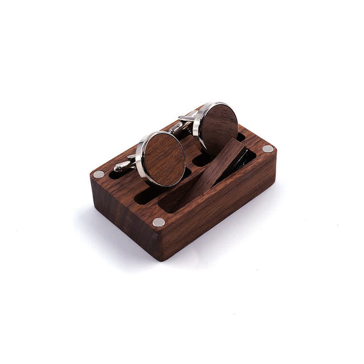Men's Custom Engraving Box Surface Wedding Day Wooden Cufflinks Set - image 9