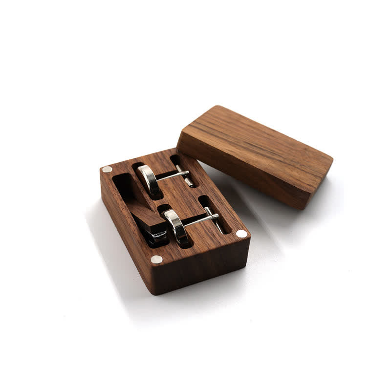 Men's Custom Engraving Box Surface Wedding Day Wooden Cufflinks Set - Blank - image 1