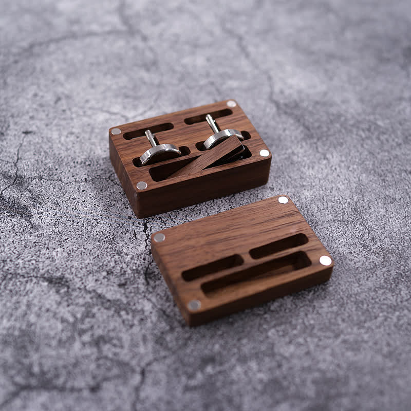Men's Custom Engraving Box Surface Wedding Day Wooden Cufflinks Set - image 5