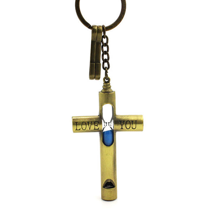 ''Love you'' Timeless Hourglass Cross Whistle Keychain - image 3