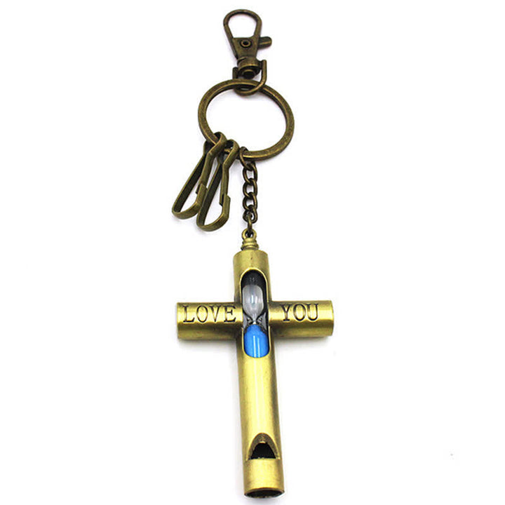 ''Love you'' Timeless Hourglass Cross Whistle Keychain