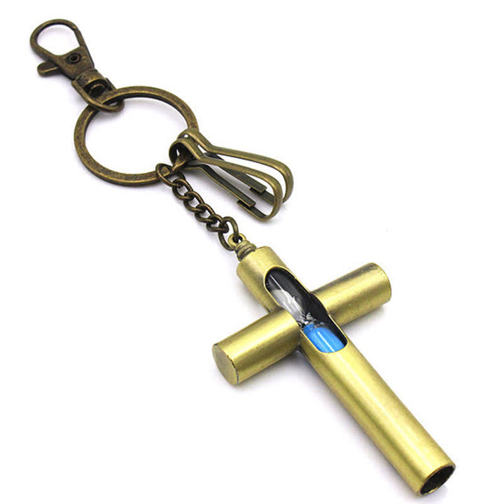 ''Love you'' Timeless Hourglass Cross Whistle Keychain