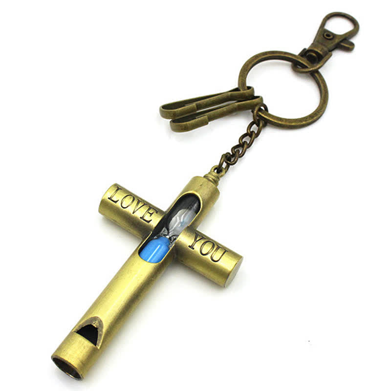 ''Love you'' Timeless Hourglass Cross Whistle Keychain - image 5