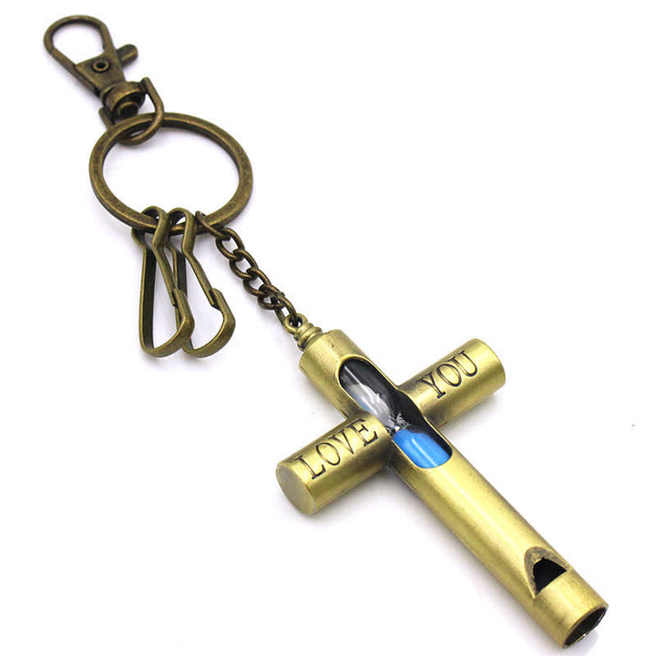 ''Love you'' Timeless Hourglass Cross Whistle Keychain