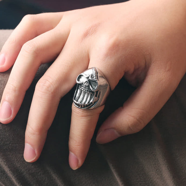 Gothic Laughing Skull Head Bottle Opener Ring