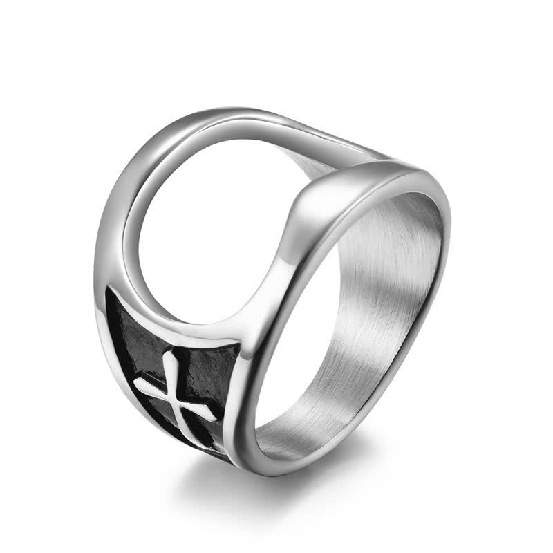 Functional Relief Cross Bottle Opener Ring - Silver - #11 - image 7