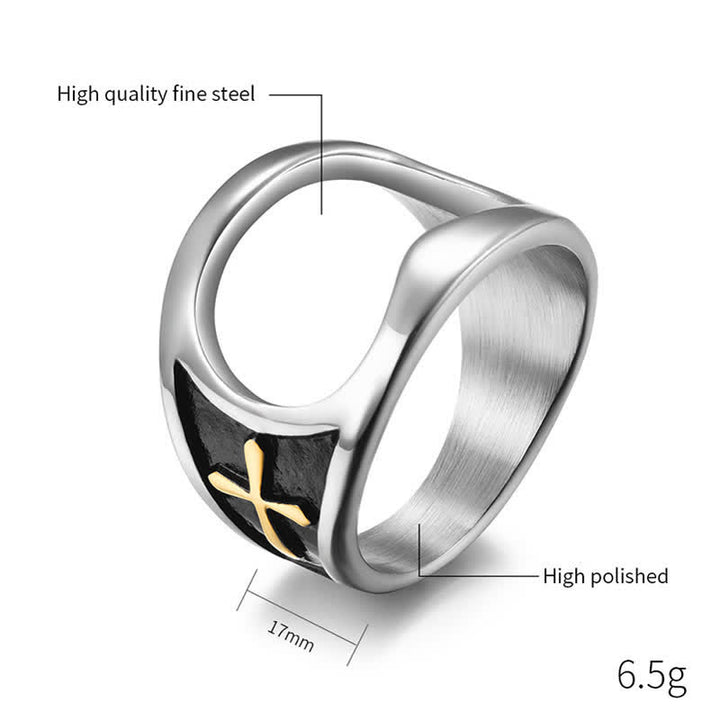 Functional Relief Cross Bottle Opener Ring