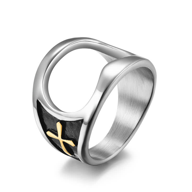 Functional Relief Cross Bottle Opener Ring - Gold - #11 - image 1