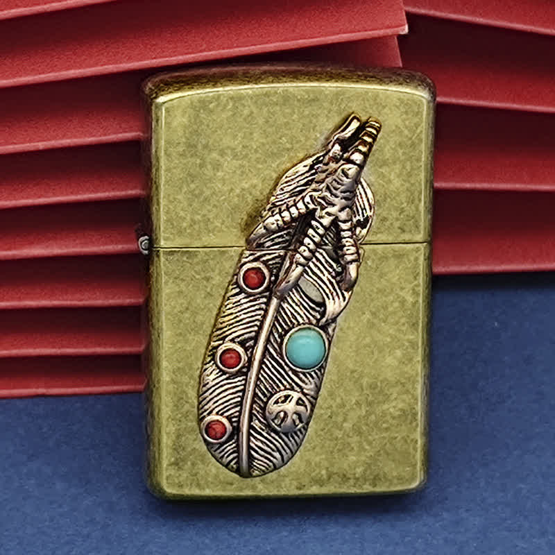 Eagle Claw Feather Faux Turquoise Refillable Kerosene Lighter