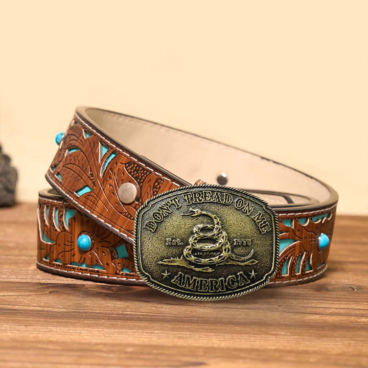 Men's DIY Antique Bronze Attitude Snake Buckle Leather Belt