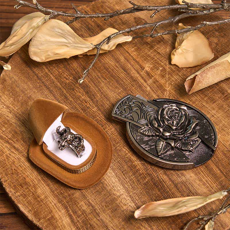 Rose DIY Hidden Knife Belt Buckle Longhorn Pendant Goat Ring Bundle Set  - image 2