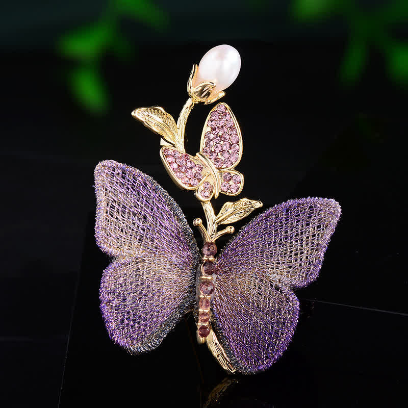 Women's Embroidered Art Butterfly Fresh Water Pearl Brooch