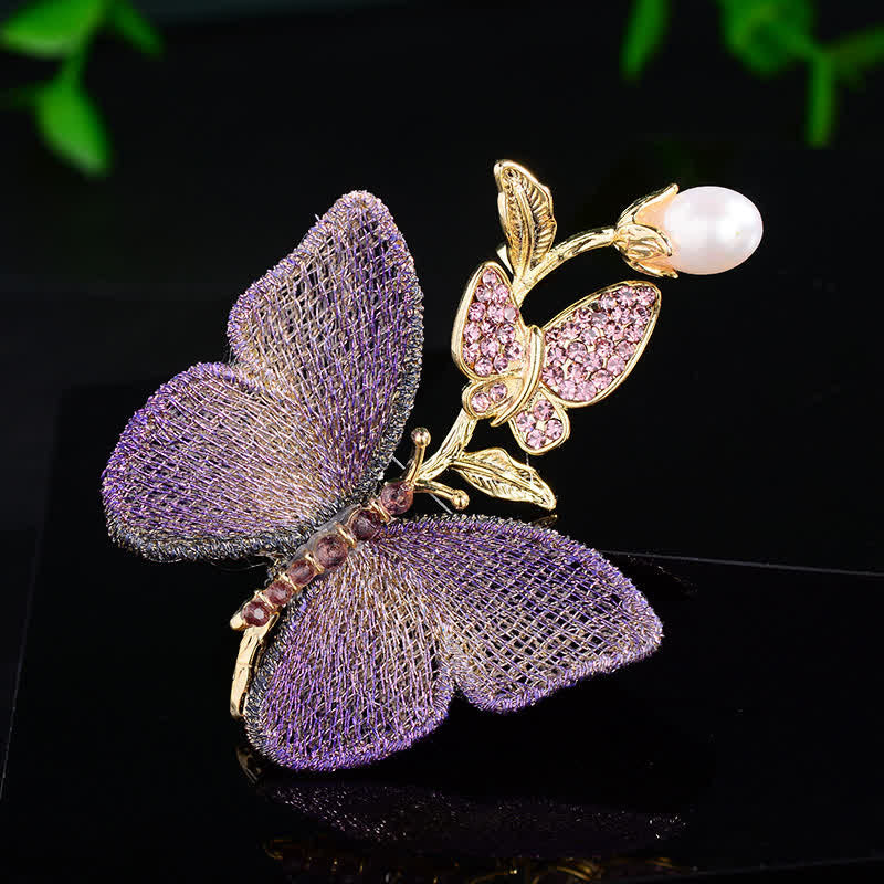 Women's Embroidered Art Butterfly Fresh Water Pearl Brooch