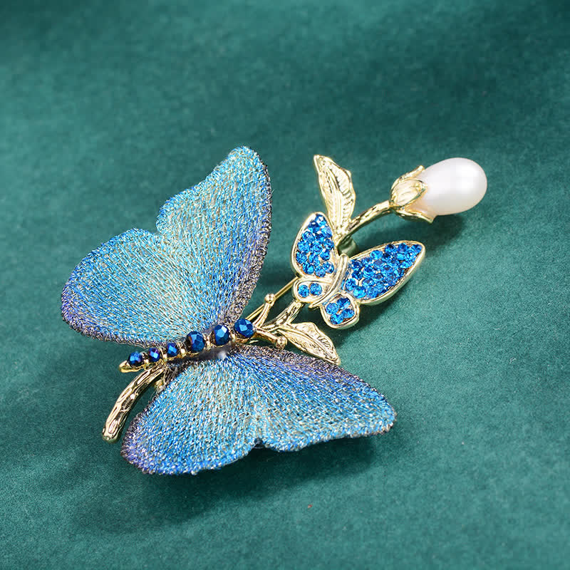 Women's Embroidered Art Butterfly Fresh Water Pearl Brooch