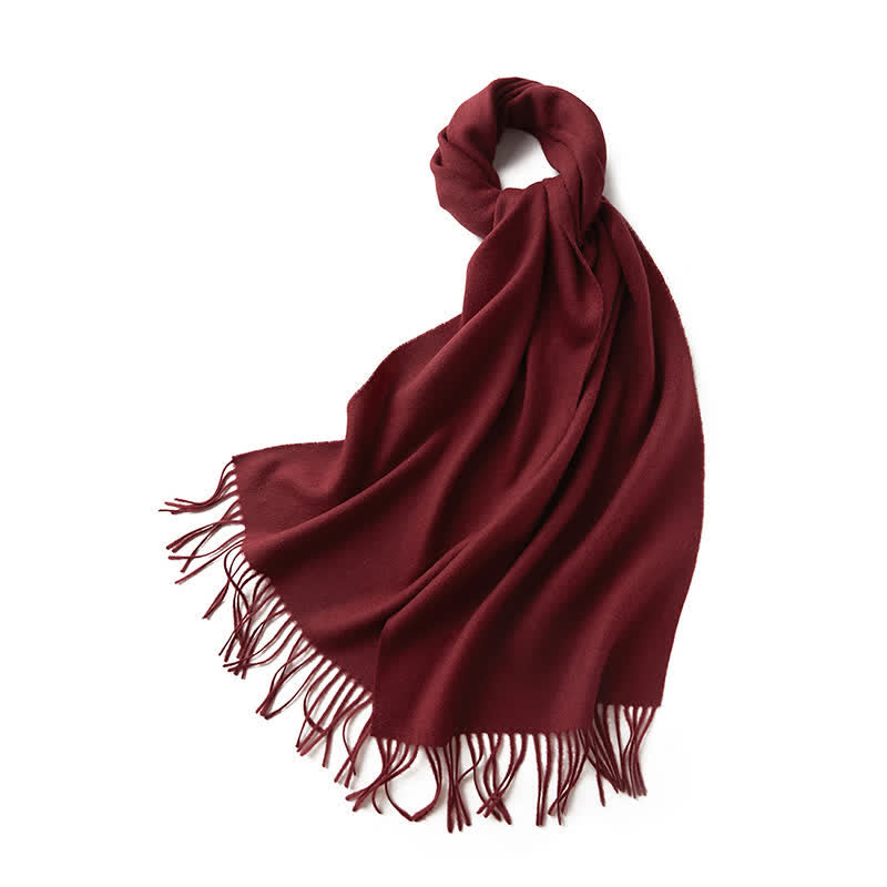 Unisex Simple Solid Color Pure Wool Fringed Scarf