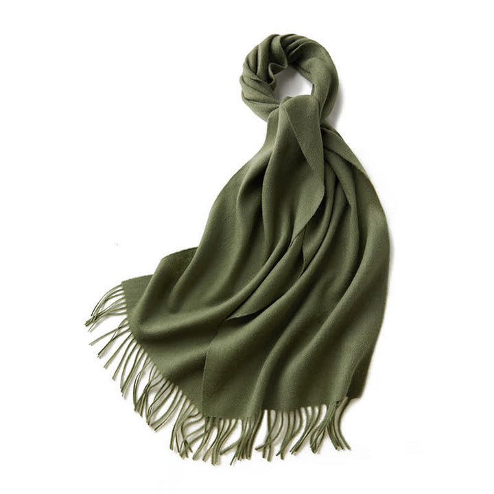 Unisex Simple Solid Color Pure Wool Fringed Scarf