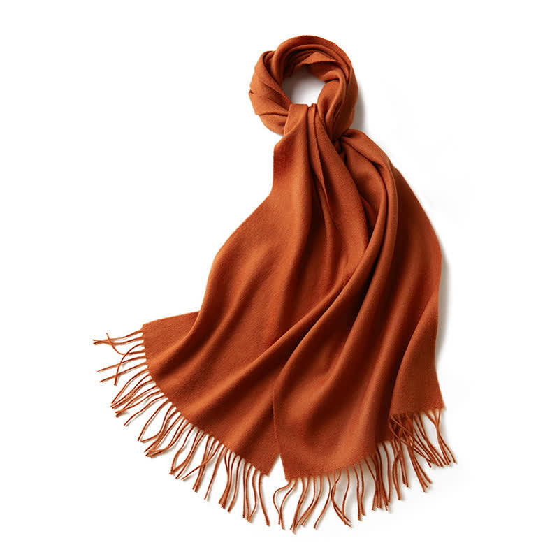 Unisex Simple Solid Color Pure Wool Fringed Scarf