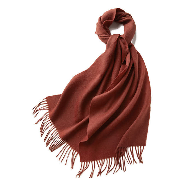 Unisex Simple Solid Color Pure Wool Fringed Scarf