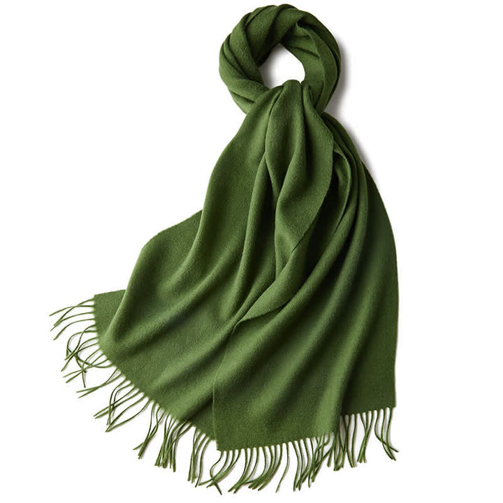 Unisex Simple Solid Color Pure Wool Fringed Scarf