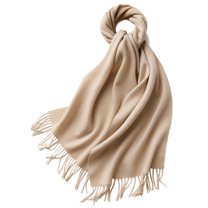 Unisex Simple Solid Color Pure Wool Fringed Scarf