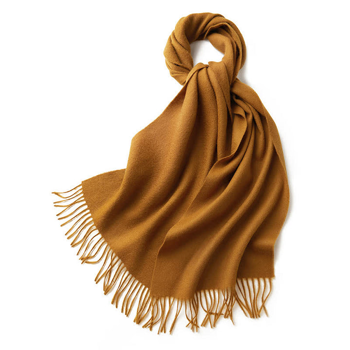 Unisex Simple Solid Color Pure Wool Fringed Scarf