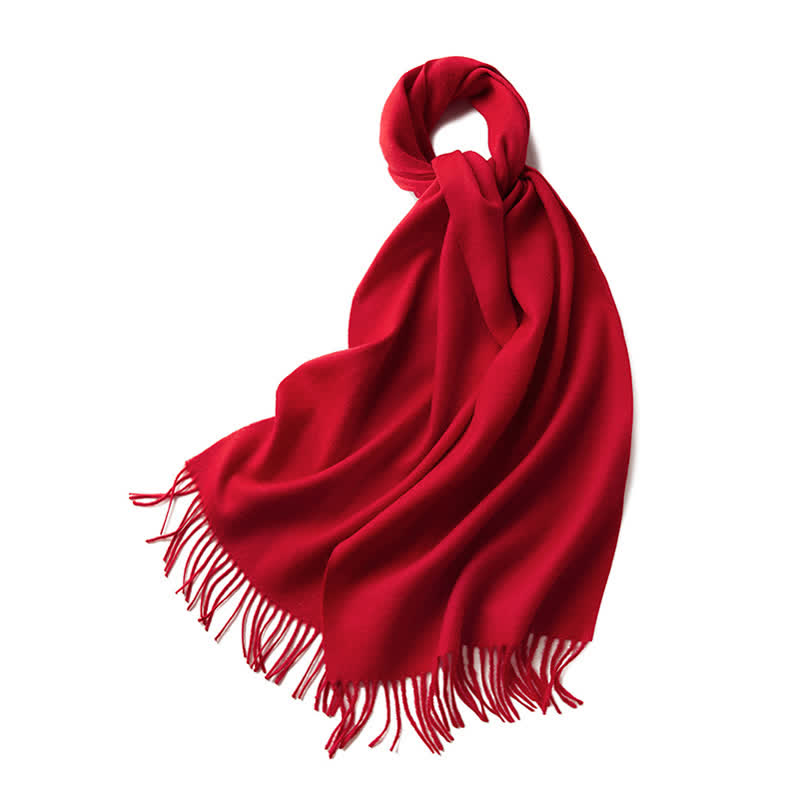 Unisex Simple Solid Color Pure Wool Fringed Scarf